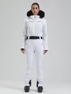 Combinaison de ski évasée Gsou Snow Mountain Chic pour femme, ornée de fausse fourrure.