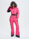 Combinaison de ski évasée pour femme, style montagne chic, avec bordure en fausse fourrure.
