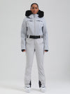 Combinaison de ski évasée Gsou Snow Mountain Chic pour femme, ornée de fausse fourrure.
