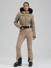 Combinaison de ski évasée Gsou Snow Mountain Chic pour femme, ornée de fausse fourrure.