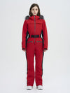 Combinaison de ski évasée pour femme, style montagne chic, avec bordure en fausse fourrure.