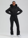 Combinaison de ski évasée Gsou Snow Mountain Chic pour femme, ornée de fausse fourrure.