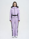 Combinaison de ski évasée pour femme, style montagne chic, avec bordure en fausse fourrure.