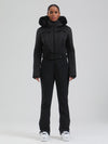 Combinaison de ski évasée Gsou Snow Mountain Chic pour femme, ornée de fausse fourrure.