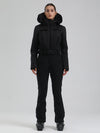 Combinaison de ski évasée Gsou Snow Mountain Chic pour femme, ornée de fausse fourrure.