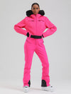 Combinaison de ski évasée Gsou Snow Mountain Chic pour femme, ornée de fausse fourrure.