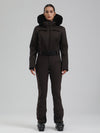 Combinaison de ski évasée Gsou Snow Mountain Chic pour femme, ornée de fausse fourrure.