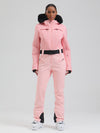 Combinaison de ski évasée Gsou Snow Mountain Chic pour femme, ornée de fausse fourrure.