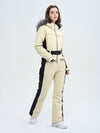 Combinaison de ski évasée pour femme, style montagne chic, avec bordure en fausse fourrure.