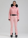 Combinaison de ski évasée Gsou Snow Mountain Chic pour femme, ornée de fausse fourrure.