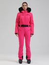 Combinaison de ski évasée Gsou Snow Mountain Chic pour femme, ornée de fausse fourrure.