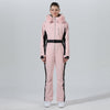 High Experience Women's Winter Fur Hood Chic One Piece Pink Ski Jumpsuit