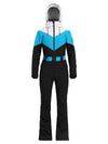 Combinaison de ski une pièce Gsou Snow rétro pour femme, à ceinture et coupe évasée color-block.