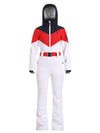 Combinaison de ski une pièce Gsou Snow rétro pour femme, à ceinture et coupe évasée color-block.