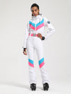 Combinaison de ski une pièce Gsou Snow rétro pour femme, à rayures en V et ceinture évasée