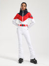 Combinaison de ski une pièce Gsou Snow rétro pour femme, à ceinture et coupe évasée color-block.