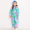 Combinaison de ski une pièce bleue magique et colorée pour enfants, imperméable et colorée.
