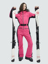 Combinaison de ski évasée pour femme, style montagne chic, avec bordure en fausse fourrure.