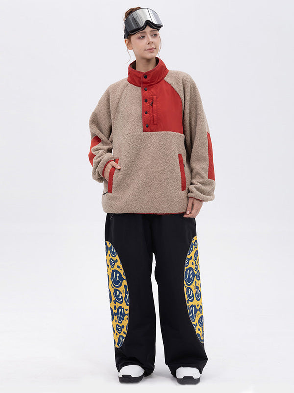 Pull en polaire sherpa synthétique pour femme et pantalon de ski cargo réfléchissant à motif tendance, idéal pour la montagne