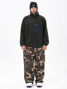 Pantalon de ski ample et zippé en polaire sherpa synthétique pour homme, avec genoux renforcés.