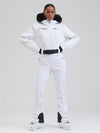 Combinaison de ski évasée Gsou Snow Mountain Chic pour femme, ornée de fausse fourrure.