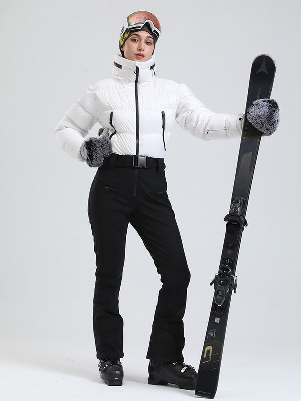 Combinaison de ski d'hiver glamour Alpine Luxe DownTop pour femme, doublée polaire