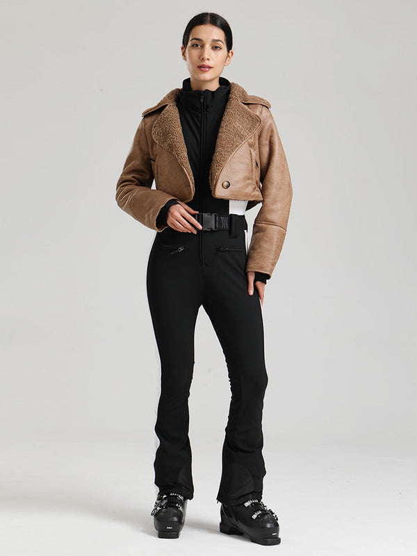 Combinaison de ski Glacier Vogue pour femme et veste en similicuir à col polaire