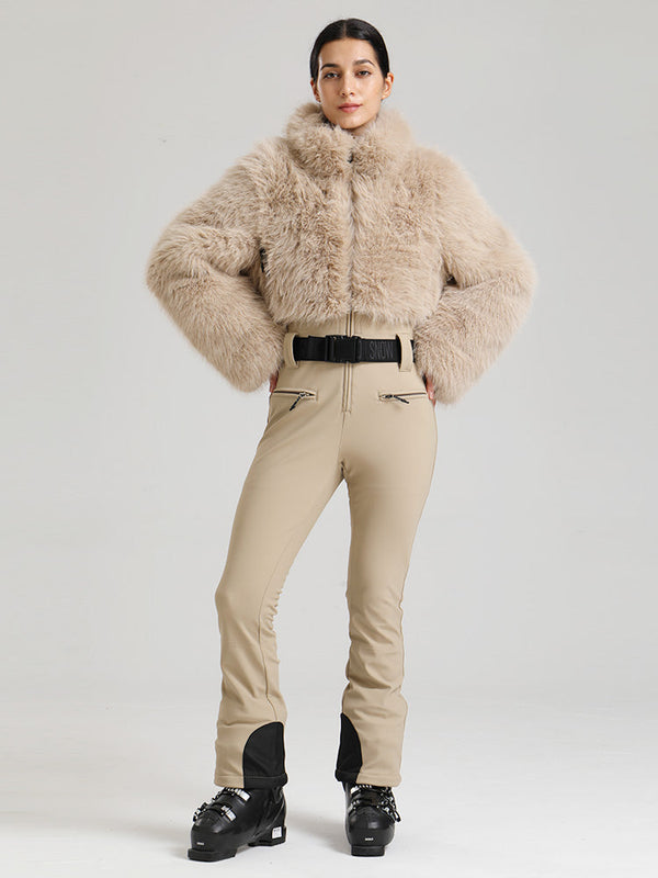 Combinaison de ski Gsou Snow Glacier Vogue pour femme, avec haut en fausse fourrure duveteuse