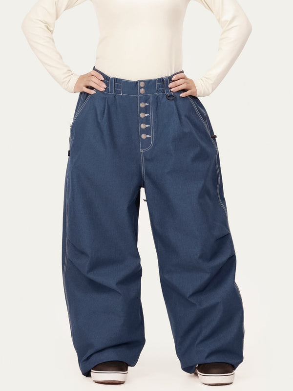 Pantalon de ski en denim brut à rivets pour femme – Coupe oversize avec double poche arrière