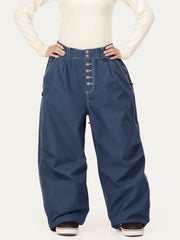 Pantalon de ski en denim brut à rivets pour femme – Coupe oversize avec double poche arrière