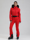 Combinaison de ski évasée Gsou Snow Mountain Chic pour femme, ornée de fausse fourrure.
