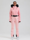 Combinaison de ski évasée Gsou Snow Mountain Chic pour femme, ornée de fausse fourrure.