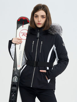 Doudoune de ski SnowCharm pour femme, coupe slim, isolée, avec fourrure amovible