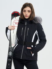 Doudoune de ski SnowCharm pour femme, coupe slim, isolée, avec fourrure amovible