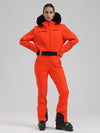 Combinaison de ski évasée Gsou Snow Mountain Chic pour femme, ornée de fausse fourrure.