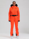 Combinaison de ski évasée Gsou Snow Mountain Chic pour femme, ornée de fausse fourrure.