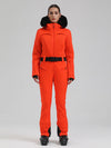Combinaison de ski évasée Gsou Snow Mountain Chic pour femme, ornée de fausse fourrure.