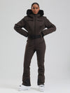 Combinaison de ski évasée Gsou Snow Mountain Chic pour femme, ornée de fausse fourrure.