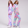 Women's Colorful Fancy Print One Piece Ski Jumpsuit Winter Snowsuits