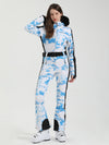 Combinaison de ski une pièce Gsou Snow Chic pour femme, ornée de fausse fourrure imprimée