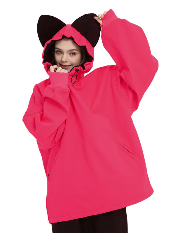 Sweat à capuche imperméable en polaire douce et moelleuse pour femme Doorek - Décoration oreilles de chat