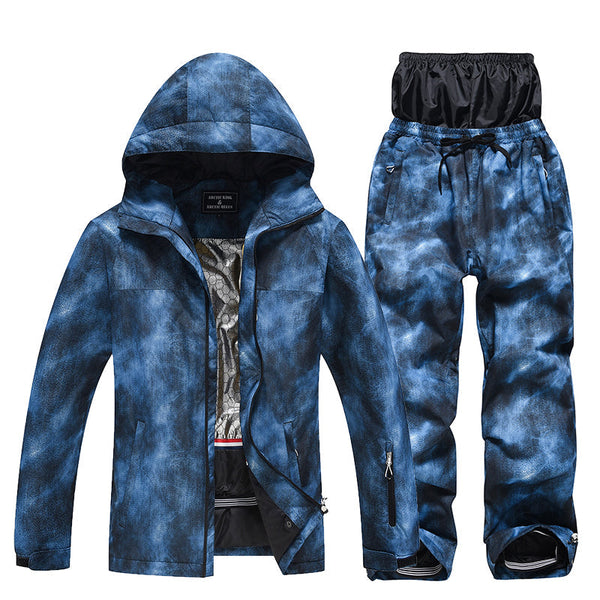 Ensemble veste et pantalon de ski pour homme, idéal pour les aventures hivernales en plein air.