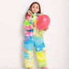 Combinaison de ski une pièce bleue magique et colorée pour enfants, imperméable et colorée.