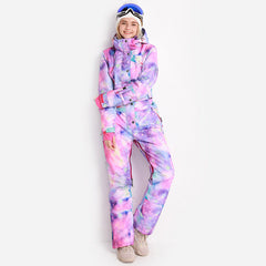 Combinaison de ski intégrale colorée bleue pour femme
