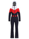 Combinaison de ski une pièce Gsou Snow rétro pour femme, à ceinture et coupe évasée color-block.