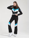 Combinaison de ski Gsou Snow Retro pour femme, à rayures en V et ceinture évasée.