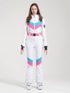 Combinaison de ski Gsou Snow Retro pour femme, à rayures en V et ceinture évasée.