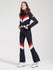 Combinaison de ski Gsou Snow Retro pour femme, à rayures en V et ceinture évasée.