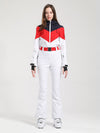 Combinaison de ski Gsou Snow Retro pour femme, à ceinture et jambes évasées colorées.