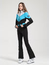 Combinaison de ski Gsou Snow Retro pour femme, à ceinture et jambes évasées colorées.